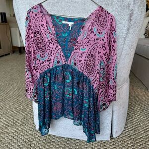 Anthropologie Pink and Teal Paisley Blouse